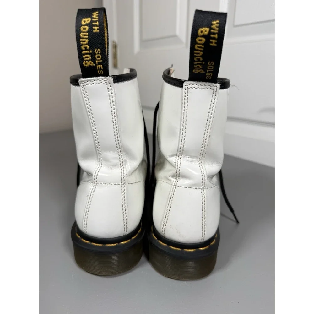Dr Martens Women's 10 Patent Leather White Lace Up Combat Boots Grunge 1468
